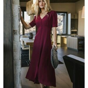 Bohme Dresses | Lia Button Detail Dress In Burgundy Burgundy – Women